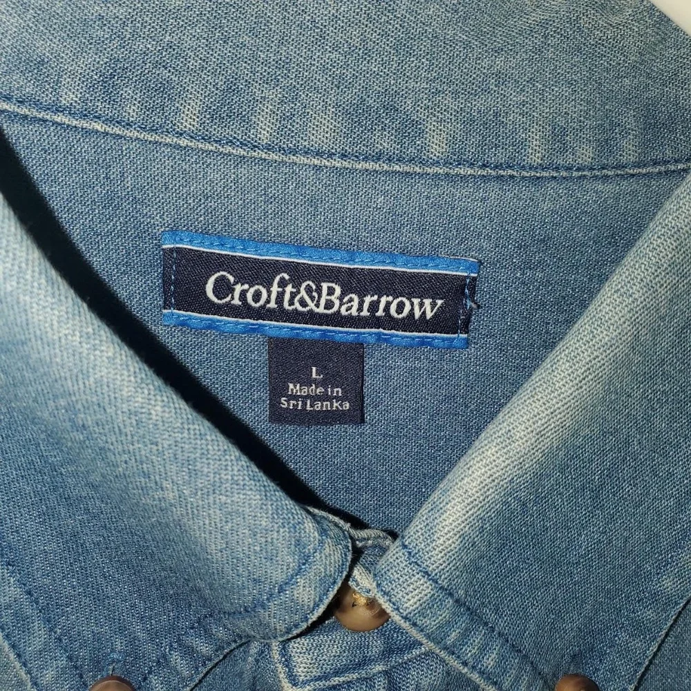 Mens Croft & Barrow Denim Oxford Long Sleeve Button Down Shirt - Picture 5 of 11